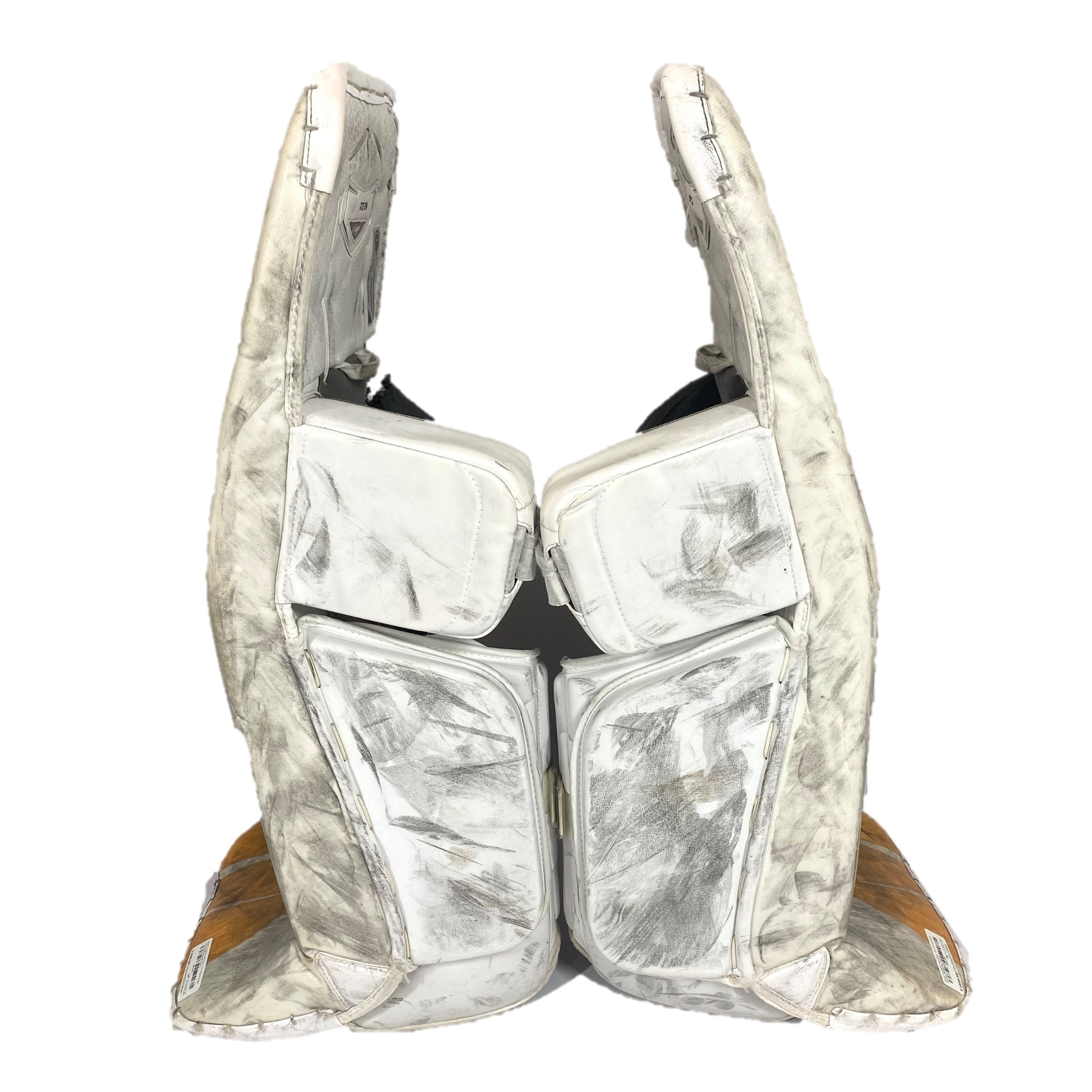 Bauer Supreme Ultrasonic - Used Pro Stock Goalie Pad Set (White/Red/Yellow)